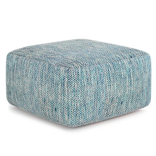 Simpli Home - Nate Square Pouf - Patterned Teal Melange