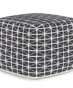 Simpli Home - Noreen Square Pouf - Slate Grey and White