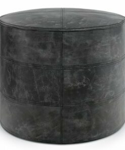 Simpli Home - Connor Round Pouf - Distressed Black