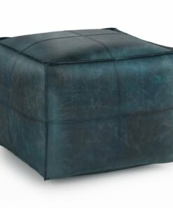 Simpli Home - Sheffield Square Pouf - Distressed Teal Blue