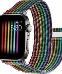 Platinum™ - Magnetic Stainless Steel Mesh Band for Apple Watch 42mm, 44mm, 45mm (Series 1-8) and Apple Watch Ultra 49mm - Pride Rainbow/Black
