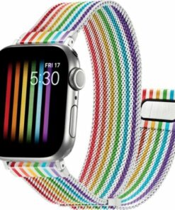 Platinum™ - Magnetic Stainless Steel Mesh Band for Apple Watch 38mm, 40mm, Apple Watch Series 7 41mm and Apple Watch Series 8 41mm - Pride Rainbow/White