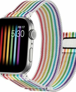 Platinum™ - Magnetic Stainless Steel Mesh Band for Apple Watch 42mm, 44mm, 45mm (Series 1-8) and Apple Watch Ultra 49mm - Pride Rainbow/White