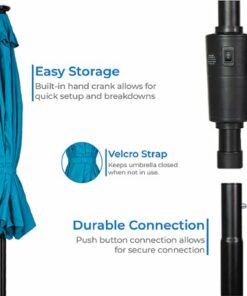 Sun Ray - 9' Round Next Gen Solar Lighted Umbrella - Teal
