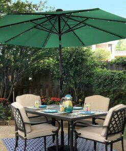 Sun Ray - 9' Round Solar Lighted Umbrella - Emerald Green