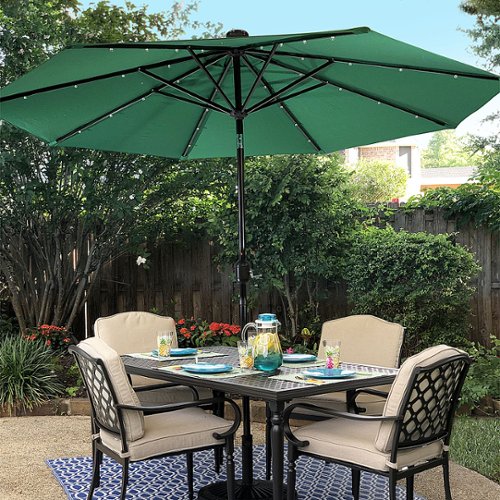 Sun Ray - 9' Round Solar Lighted Umbrella - Emerald Green