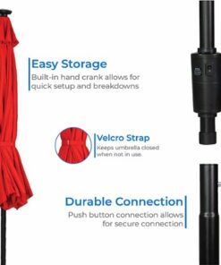 Sun Ray - 9' Round Solar Lighted Umbrella - Ruby Red
