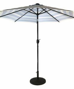 Sun Ray - 9' Round Solar Lighted Umbrella - Navy Striped