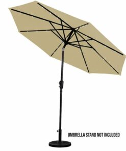 Sun Ray - 9' Round Solar Lighted Umbrella - Taupe 0