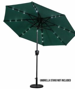 Sun Ray - 9' Round 8Rib Aluminum Bluetooth Solar Lighted Umbrella - Hunter Green