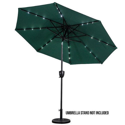Sun Ray - 9' Round 8Rib Aluminum Bluetooth Solar Lighted Umbrella - Hunter Green