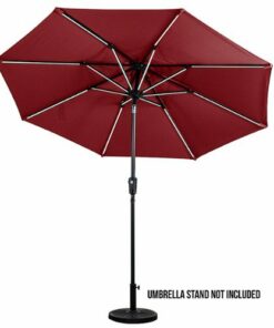 Sun Ray - 9' Round Next Gen Solar Lighted Umbrella - Scarlet