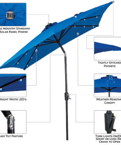 Sun Ray - 9'x7' Rectangular Solar Lighted Umbrella - Royal Blue 0