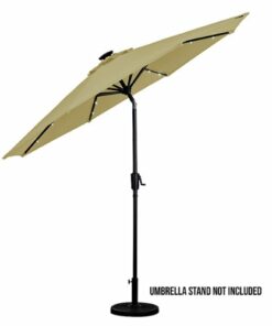 Sun Ray - 9' Round 8Rib Solar Lighted Umbrella - Taupe