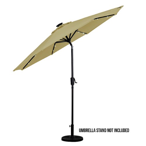 Sun Ray - 9' Round 8Rib Solar Lighted Umbrella - Taupe