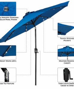 Sun Ray - 9' Round 8Rib Solar Lighted Umbrella - Royal Blue