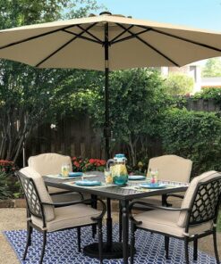 Sun Ray - 9' Round Solar Lighted Umbrella - Taupe 1