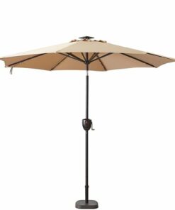 Sun Ray - 9' Round 8Rib Aluminum Bluetooth Solar Lighted Umbrella - Taupe