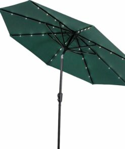 Sun Ray - 9' Round 8Rib Solar Lighted Umbrella - Hunter Green