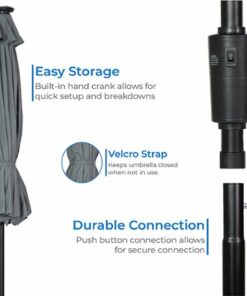 Sun Ray - 9' Round Next Gen Solar Lighted Umbrella - Gray