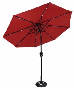 Sun Ray - 9' Round 8Rib Aluminum Bluetooth Solar Lighted Umbrella - Scarlet