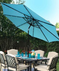 Sun Ray - 9' Round Solar Lighted Umbrella - Aqua