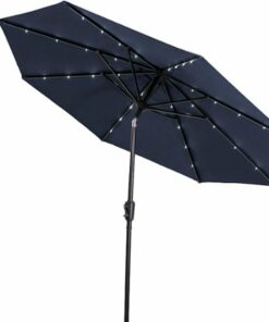 Sun Ray - 9' Round 8Rib Solar Lighted Umbrella - Navy