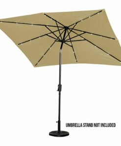 Sun Ray - 9'x7' Rectangular Solar Lighted Umbrella - Taupe