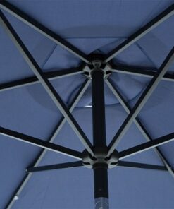 Sun Ray - 9' Round 6Rib Solar Lighted Umbrella - Navy Blue