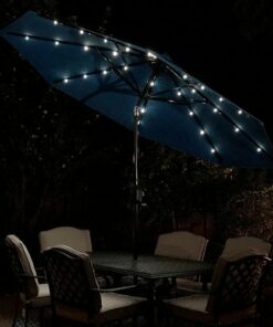 Sun Ray - 9' Round Solar Lighted Umbrella - Teal