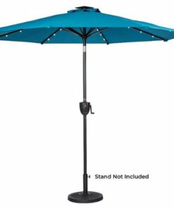 Sun Ray - 9' Round 8Rib Aluminum Bluetooth Solar Lighted Umbrella - Teal