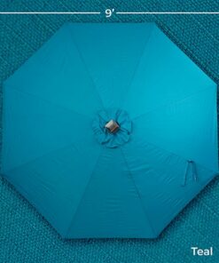 Sun Ray - 9' Round 8Rib Solar Lighted Umbrella - Teal
