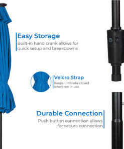 Sun Ray - 9'x7' Rectangular Solar Lighted Umbrella - Royal Blue 1