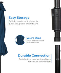 Sun Ray - 9' Round Next Gen Solar Lighted Umbrella - Navy
