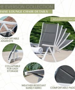 Mod Furniture - Everson Padded Sling Folding Chaise Lounge - White/Gray