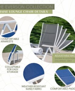 Mod Furniture - Everson Padded Sling Folding Chaise Lounge - White/Navy