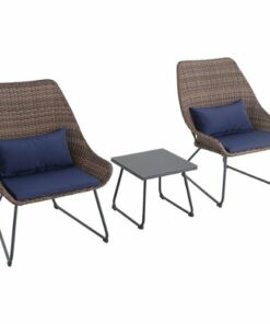 Mod Furniture - Montauk 3-Piece Wicker Scoop Chat Set with Cushions - Navy