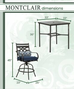 Hanover - Montclair 3-Piece High-Dining Set with 2 Swivel Chairs and a 33-Inch Square Table - Navy/Brown