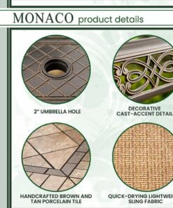 Hanover - Monaco 7-Piece Patio Dining Set with 6 PVC Sling Dining Chairs and Porcelain Tile Rectangular Dining Table - Tan/Bronze