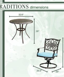 Hanover - Traditions 3-Piece Bistro Set with 32 in. Cast-Top Table - Aluminum/Blue