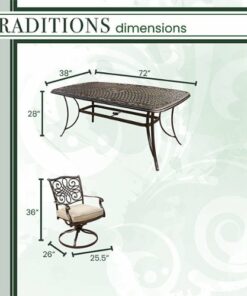 Hanover - Traditions 7-Piece Dining Set with Six Swivel Dining Chairs and a Large 72 x 38 in. Dining Table - Aluminum/Tan