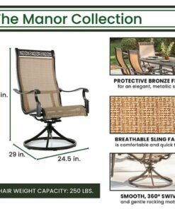 Hanover - Manor 7-Piece Outdoor Dining Set with Six Swivel Rockers and a Large Cast-top Dining Table - Cast/Sling
