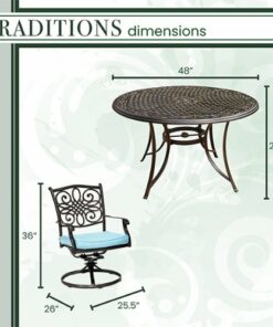 Hanover - Traditions 5-Piece Dining Set with Four Swivel Rockers - Aluminum/Blue