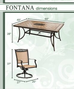 Hanover - Fontana 7-Piece Dining Set with Six Swivel Rockers and a Large Tile-Top Dining Table - Tan/Tile Top