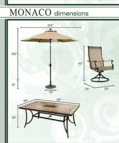 Hanover - 7-Piece Patio Dining Set with 6 Swivel Rockers, a 68 x 40" Dining Table, 9 Ft. Table Umbrella, and Umbrella Stand - Tan/Bronze