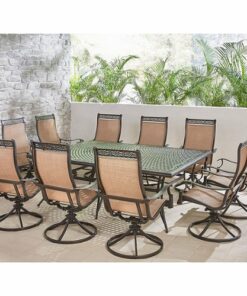 Hanover - Manor 11-Piece Dining Set with 10 Swivel Rockers and an Extra-Large 60" x 84" Cast-Top Dining Table - Tile/Sling