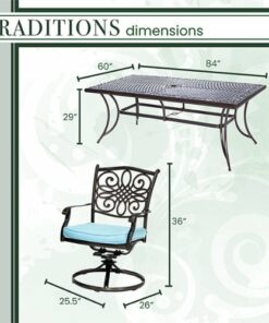 Hanover - Traditions 11-Piece Dining Set with Ten Swivel Rockers and an Extra-Long Dining Table - Alumicast/Blue