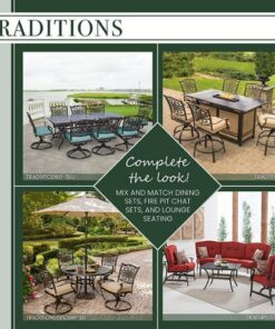 Hanover - Traditions 7-Piece Dining Set with a 60 In. Round Cast-top Table and Six Swivel Rockers - Alumicast/Blue