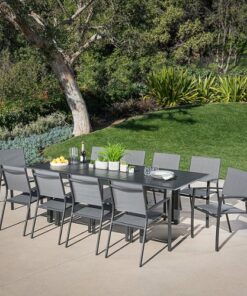Hanover - Cameron 11-Piece Expandable Dining Set with 10 Sling Dining Chairs and a 40" x 94" Table - Gray/Gray
