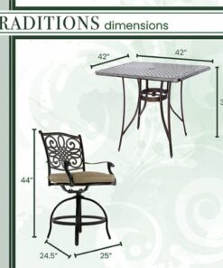 Hanover - Traditions 5-Piece High-Dining Set with a 42 In. Square Cast-top Table - Alumicast/Tan